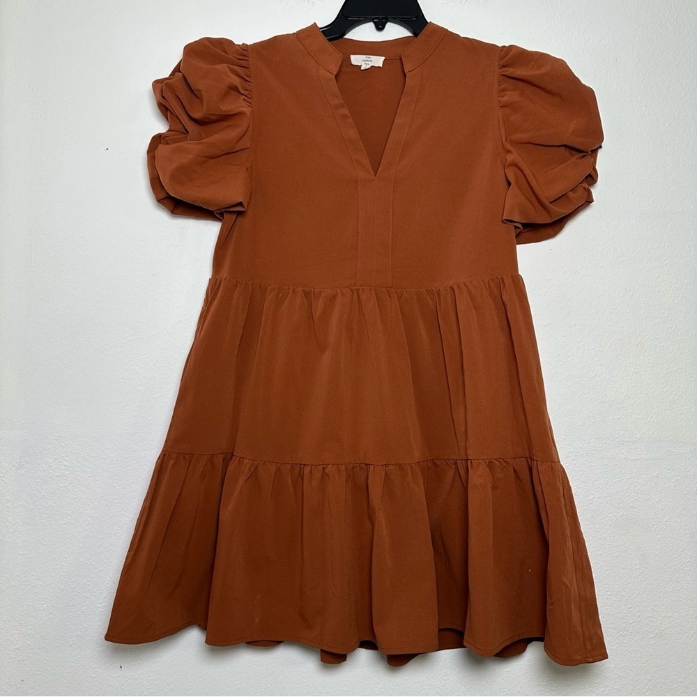 Entro V-Neck Tiered Puff Sleeve Mini Dress With Pockets - Picture 3 of 16
